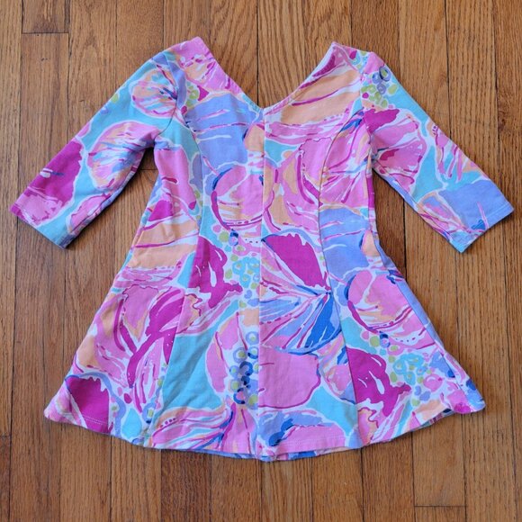 Lilly Pulitzer Floral Dress S 4 5 AMELIA Jam Out Mini Tunic Dress Fit Flare V Ne - Picture 4 of 5